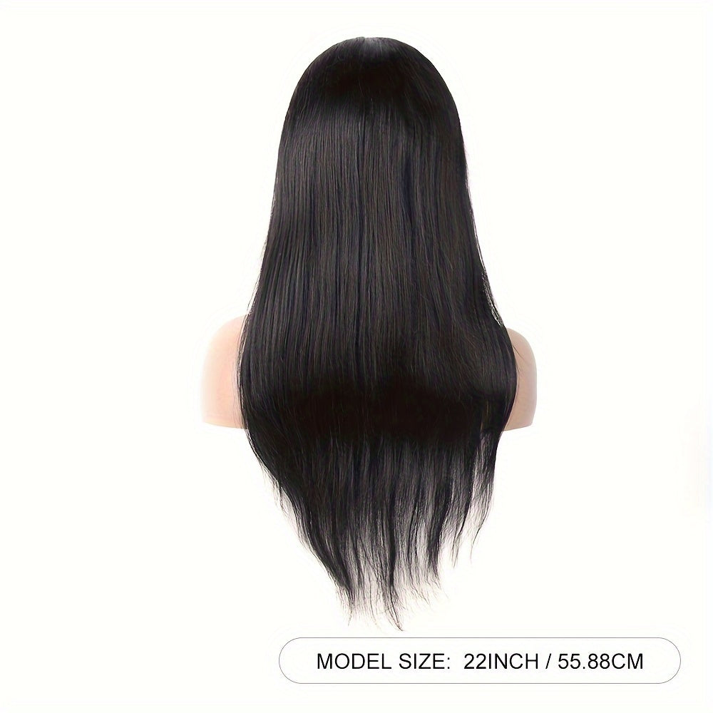 Straight Human Hair Wig with Bangs – 150% Density, Glueless Natural Black
