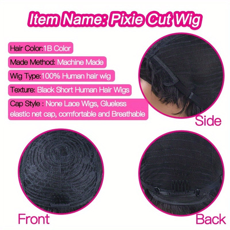Short Pixie Cut Wig – 100% Brazilian Virgin Human Hair, Glueless, Layered, for Black Women