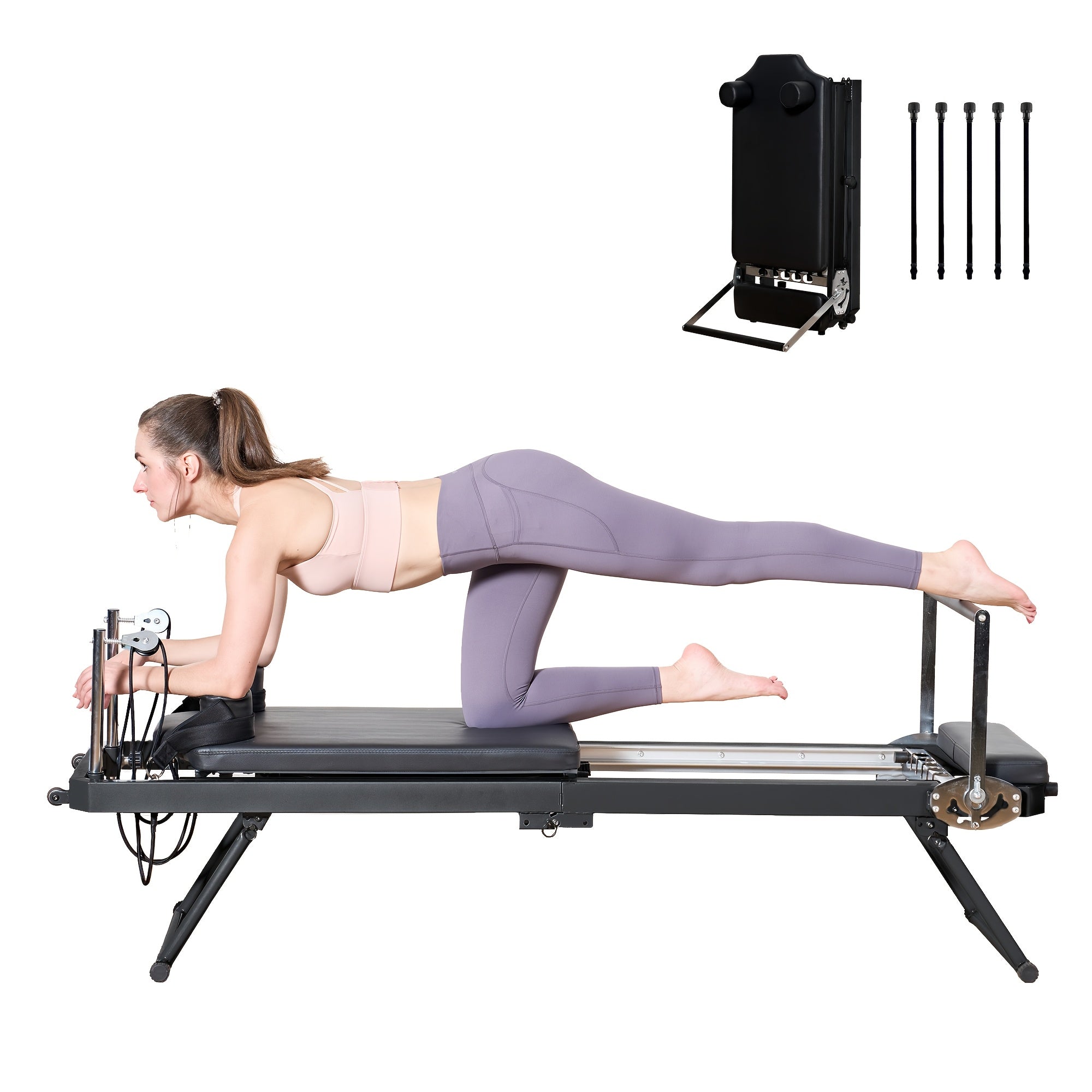 SogesPower Foldable Pilates Reformer Machine – 330 lb Capacity | 11-Level Resistance | Home Gym | Beige, Pink & Black