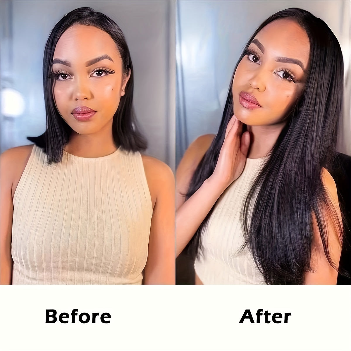 Genuine Human Hair Tape-In Extensions in Natural Black, Available in #1B, with 20pcs Ranging from 16 to 26 Inches