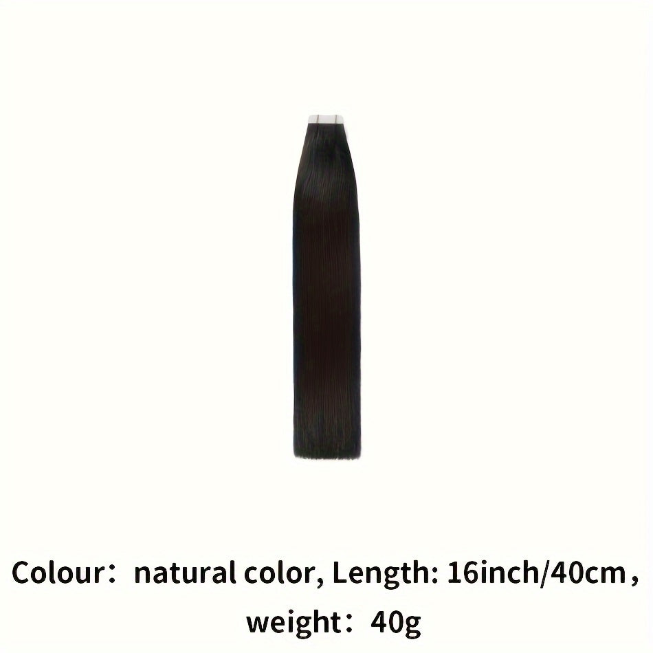 Genuine Human Hair Tape-In Extensions in Natural Black, Available in #1B, with 20pcs Ranging from 16 to 26 Inches
