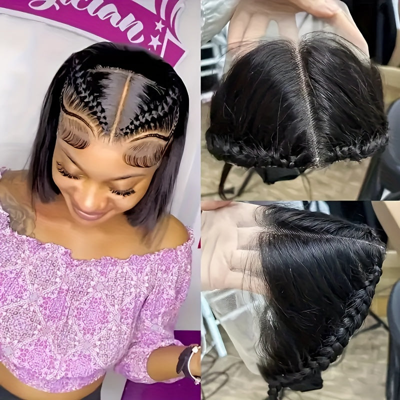 13x4 Lace Front Clip Free Human Hair Front 1B Natural Black Straight Hair, Seamless Fusion, Hair Line Design Background Breathable Lace, Compatible With Headband, Suitable For All Races, Scalp Hair Patches, Realistic Hai