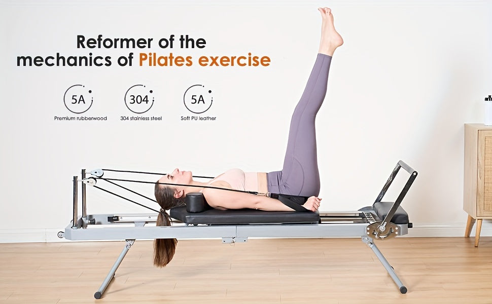 SogesPower Foldable Pilates Reformer Machine – 330 lb Capacity | 11-Level Resistance | Home Gym | Beige, Pink & Black