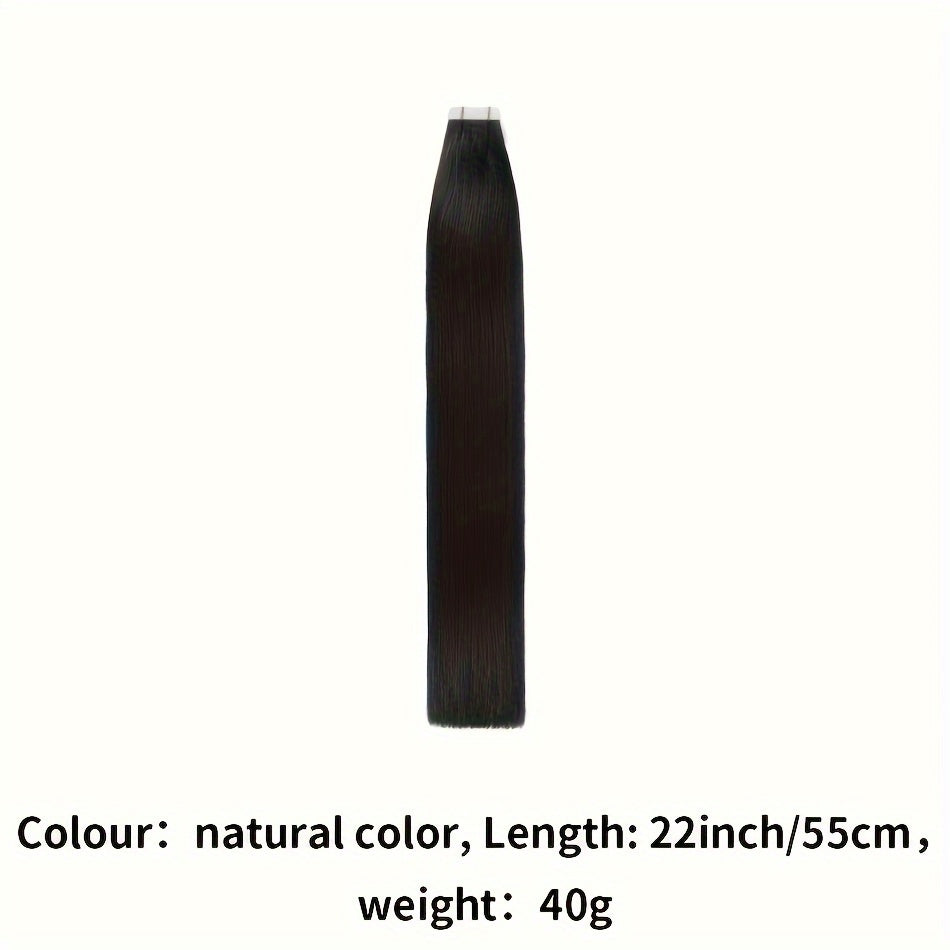 Genuine Human Hair Tape-In Extensions in Natural Black, Available in #1B, with 20pcs Ranging from 16 to 26 Inches