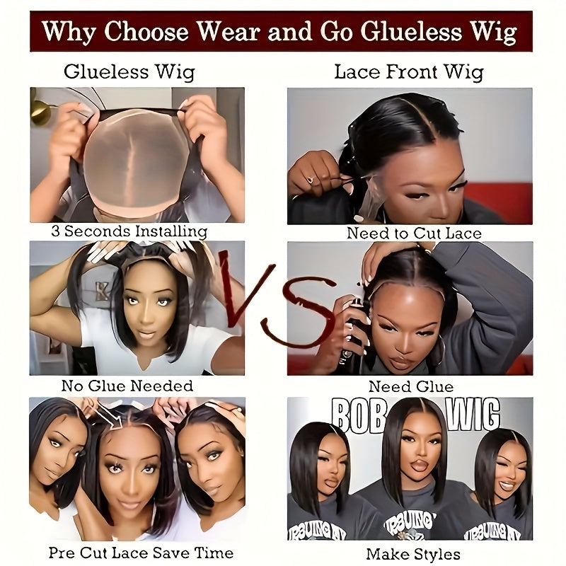 No-Glue HD Lace Bob Wig – 13x4 Transparent Lace, 180% Density