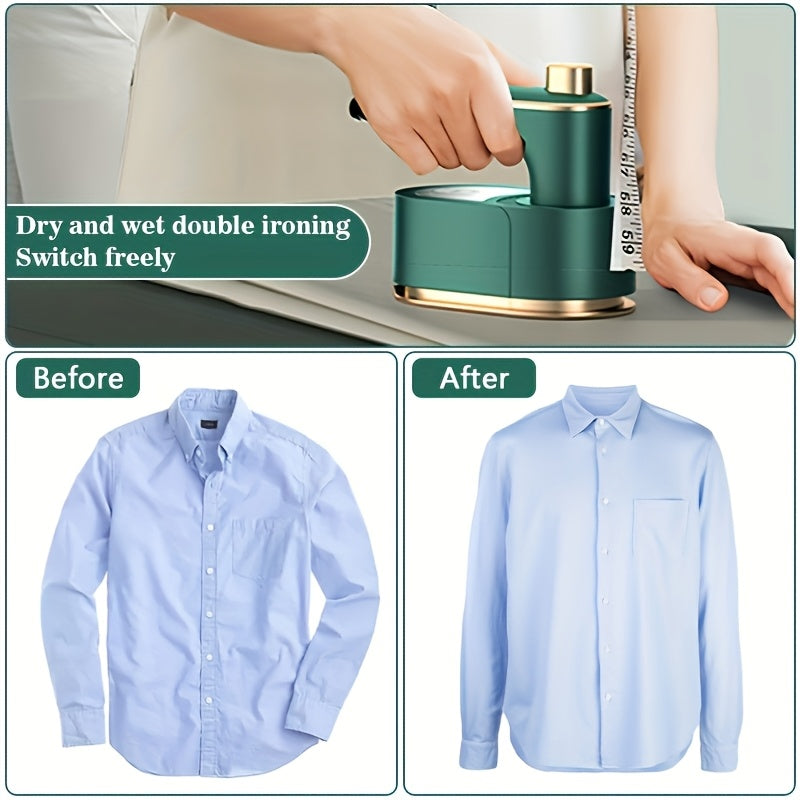 Portable Mini Steam Iron – 40W Fast Heating, 180° Rotating, Handheld Steamer for Travel & Dorm | Green, White