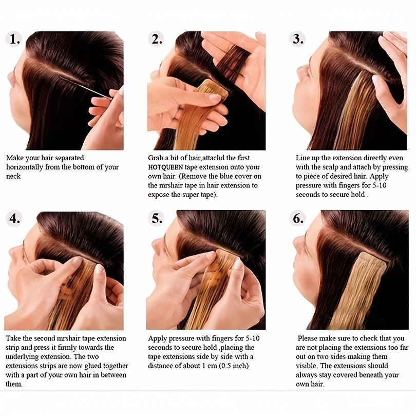 Genuine Human Hair Tape-In Extensions in Natural Black, Available in #1B, with 20pcs Ranging from 16 to 26 Inches