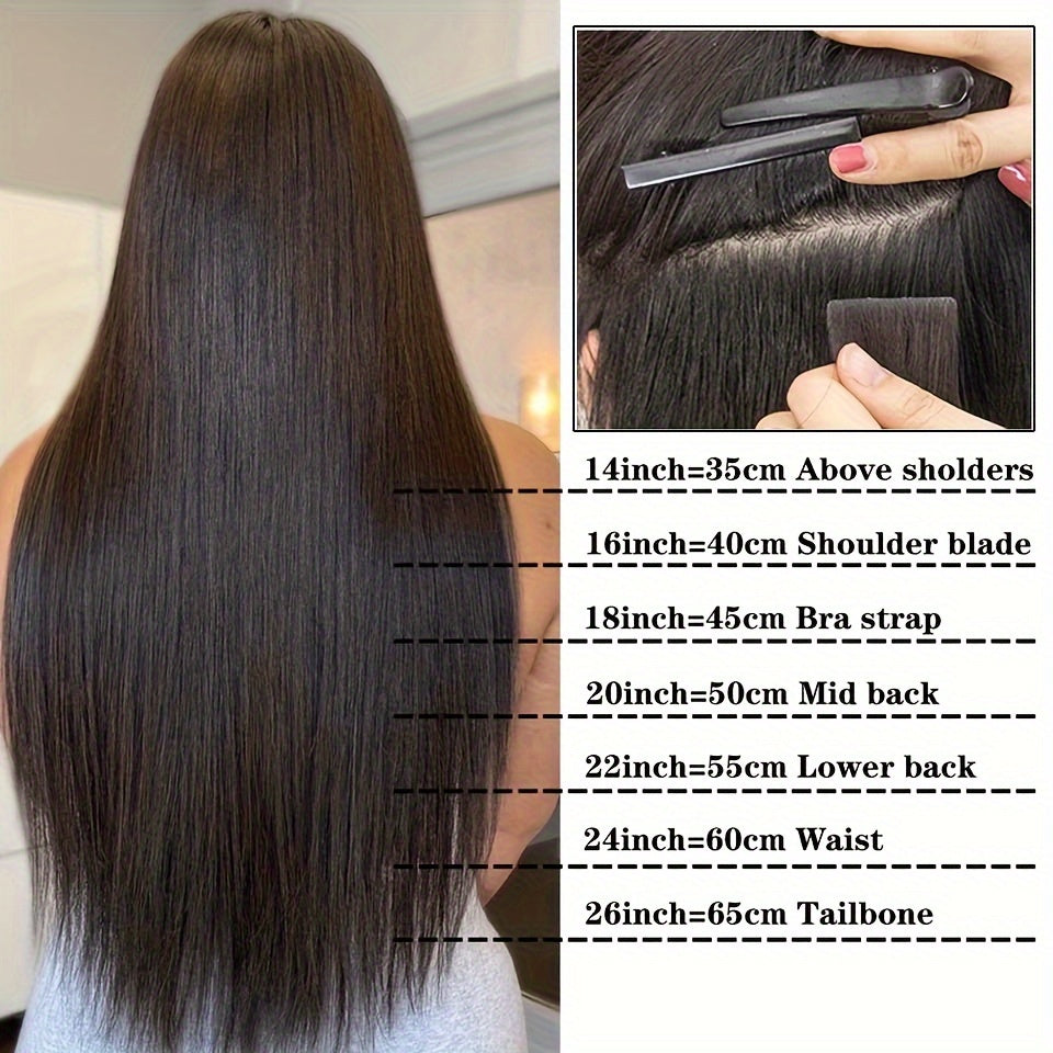 Genuine Human Hair Tape-In Extensions in Natural Black, Available in #1B, with 20pcs Ranging from 16 to 26 Inches