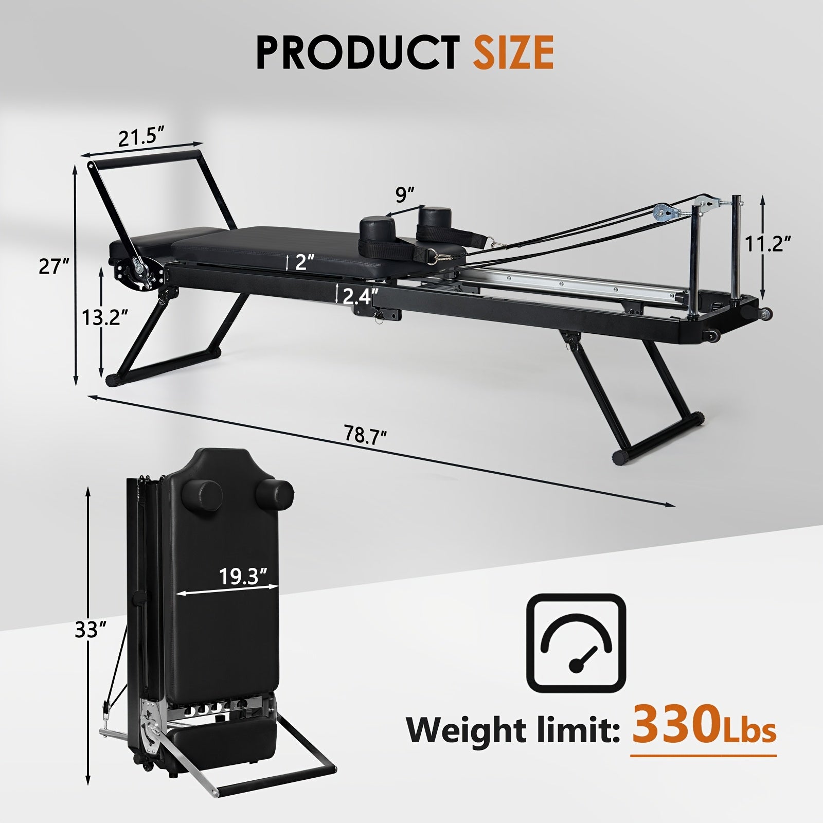 SogesPower Foldable Pilates Reformer Machine – 330 lb Capacity | 11-Level Resistance | Home Gym | Beige, Pink & Black