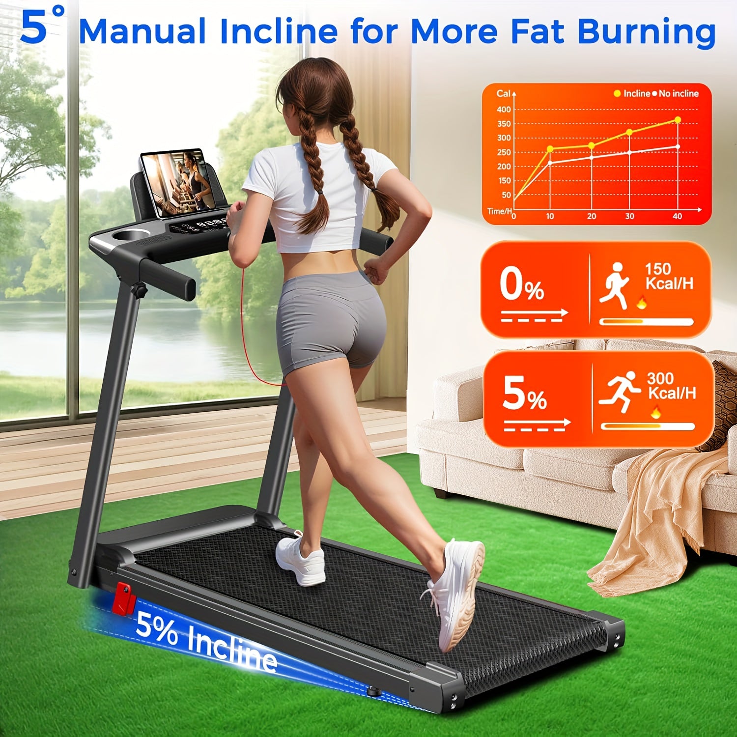 970 Series Foldable Treadmill for Home – Quiet 3.0HP Motor | 320 lb Capacity | Space-Saving Design