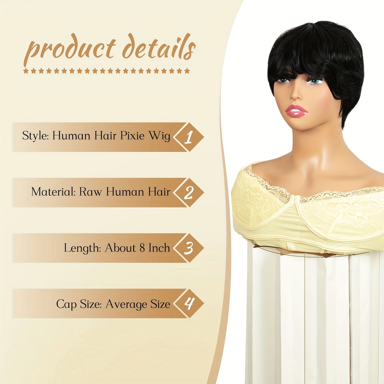 Glueless Pixie Bob Human Hair Wig – Pre-Plucked