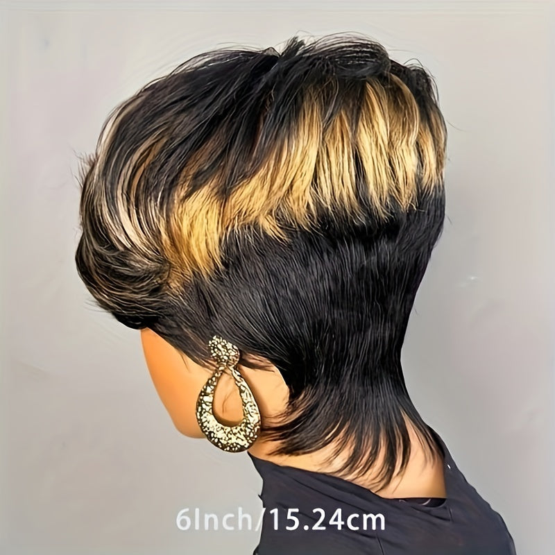 Short Pixie Cut Wig – 100% Brazilian Virgin Human Hair, Glueless, Layered, for Black Women