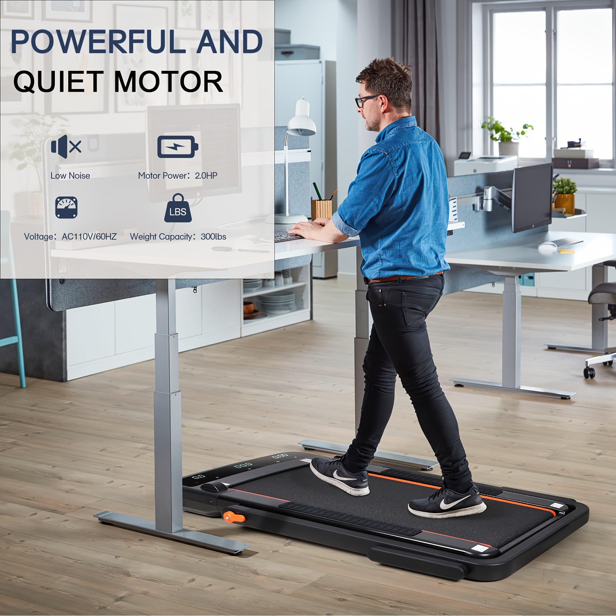 2-in-1 Foldable Under-Desk Treadmill – 300 lb Capacity | Walking Pad & Running Machine | Installation-Free | Black