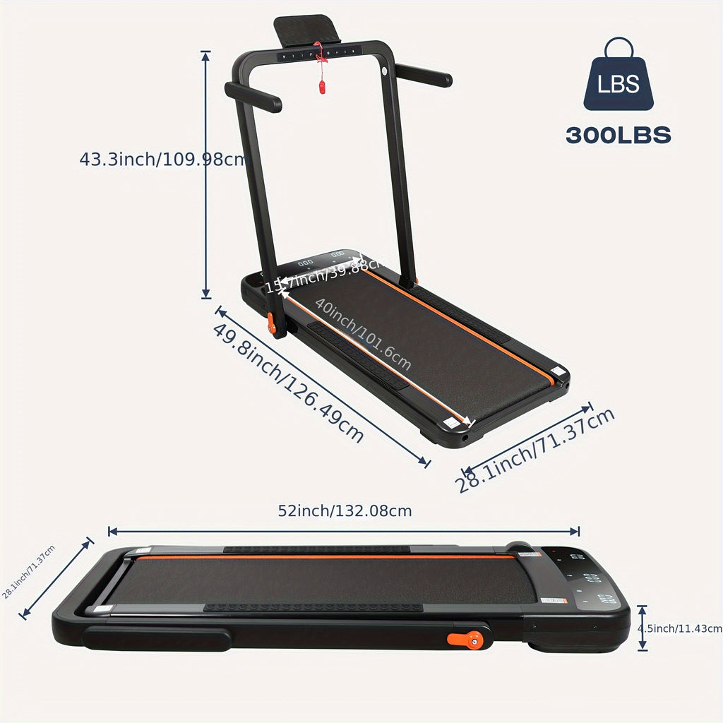 2-in-1 Foldable Under-Desk Treadmill – 300 lb Capacity | Walking Pad & Running Machine | Installation-Free | Black
