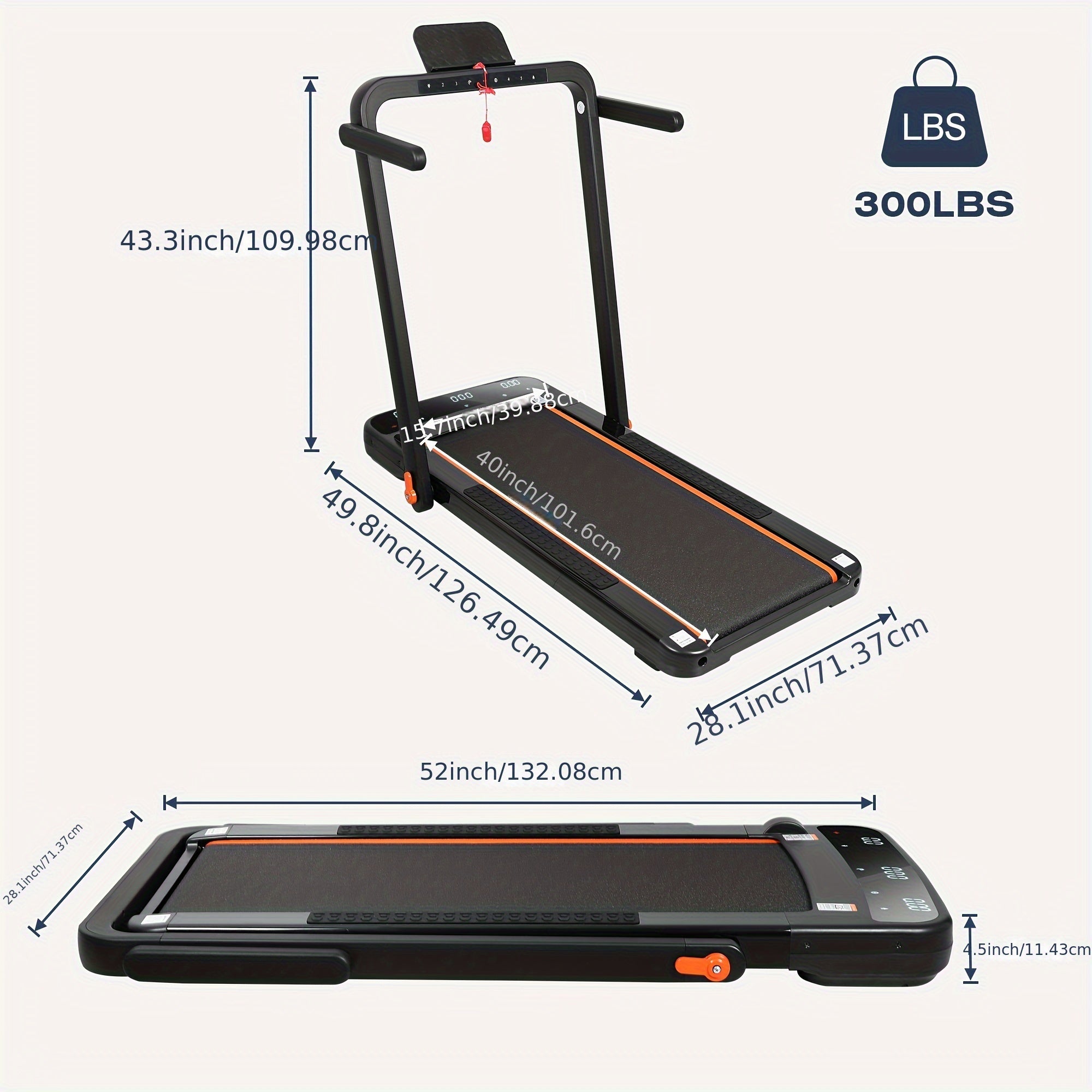 2-in-1 Foldable Under-Desk Treadmill – 300 lb Capacity | Walking Pad & Running Machine | Installation-Free | Black