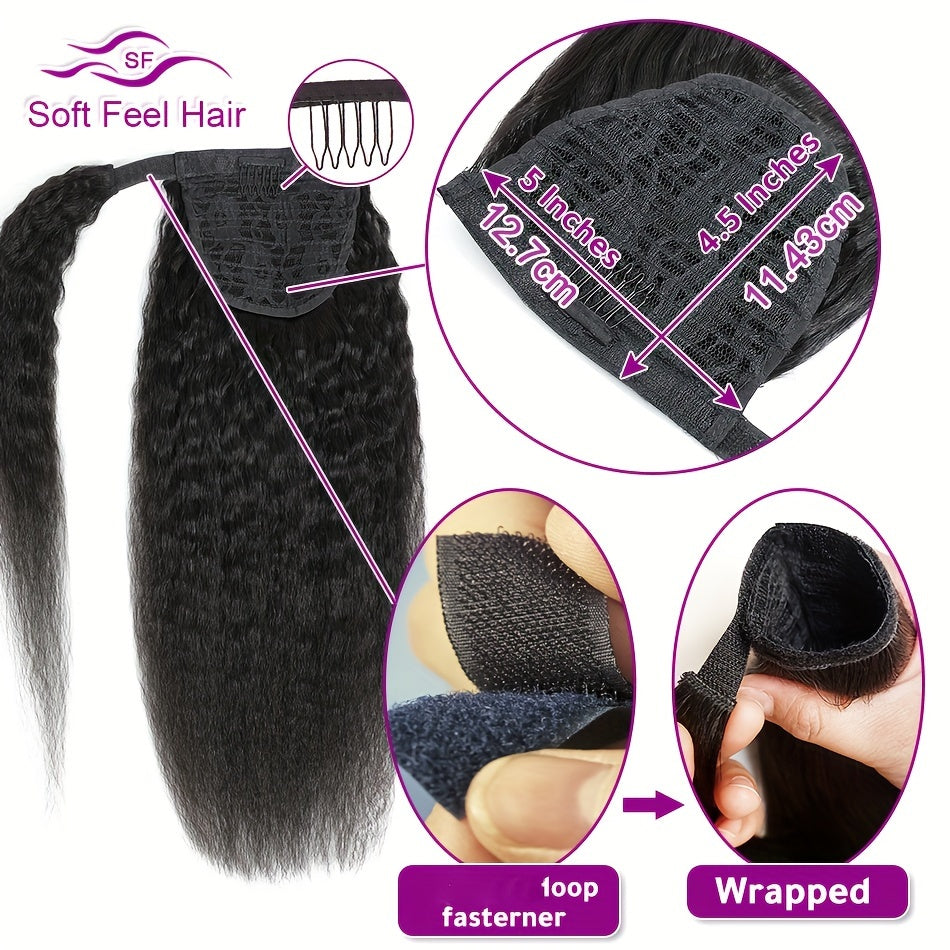 Kinky Straight Human Hair Wrap-Around Ponytail Extension