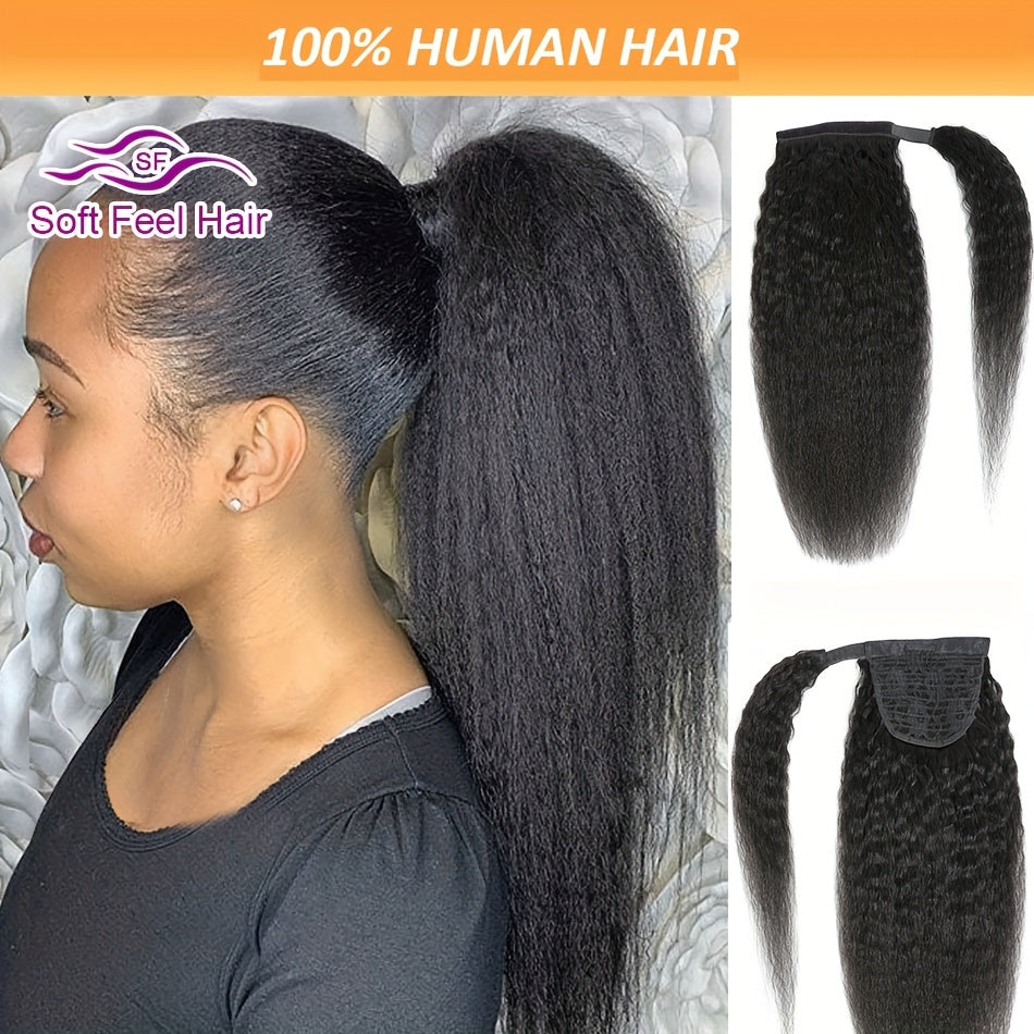 Kinky Straight Human Hair Wrap-Around Ponytail Extension
