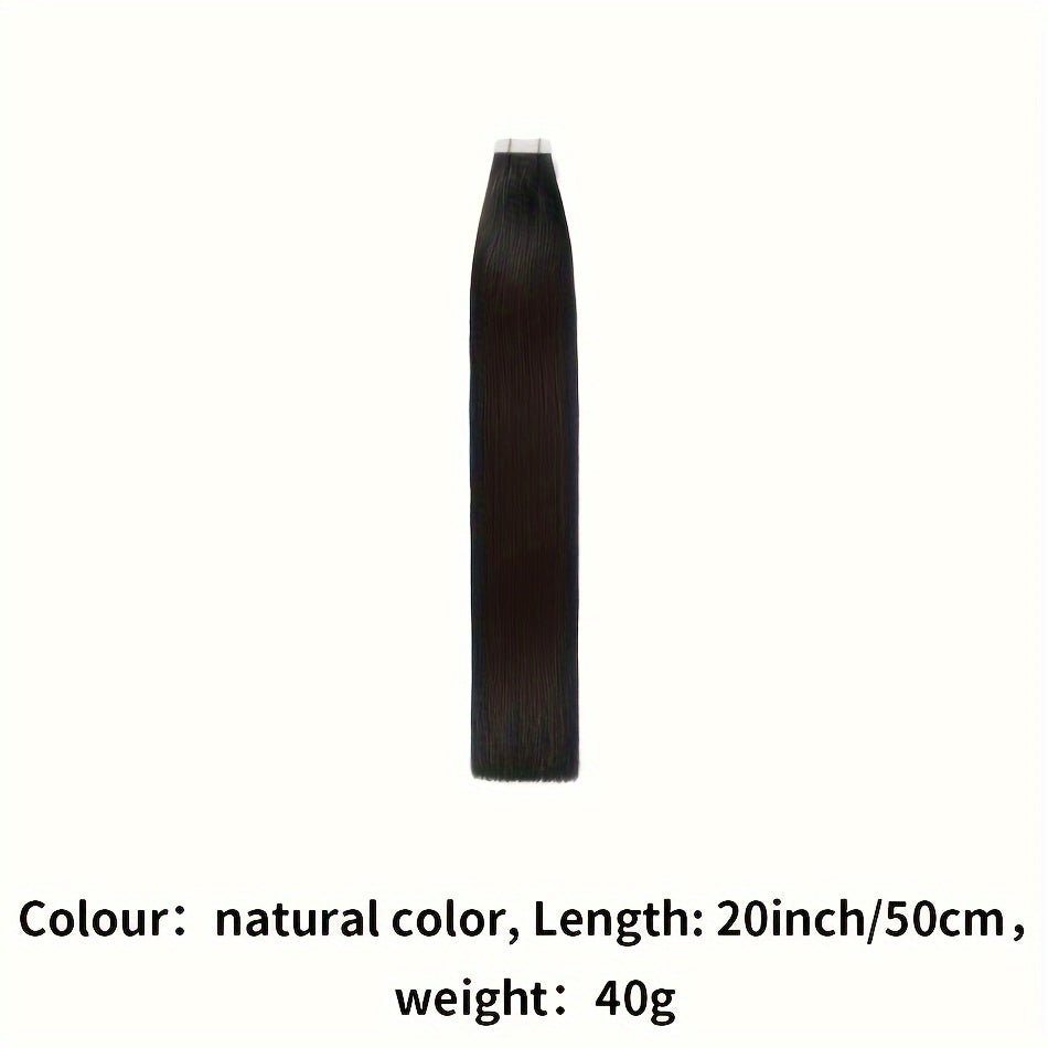Genuine Human Hair Tape-In Extensions in Natural Black, Available in #1B, with 20pcs Ranging from 16 to 26 Inches
