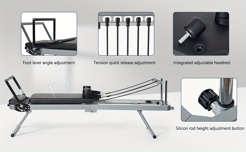 SogesPower Foldable Pilates Reformer Machine – 330 lb Capacity | 11-Level Resistance | Home Gym | Beige, Pink & Black