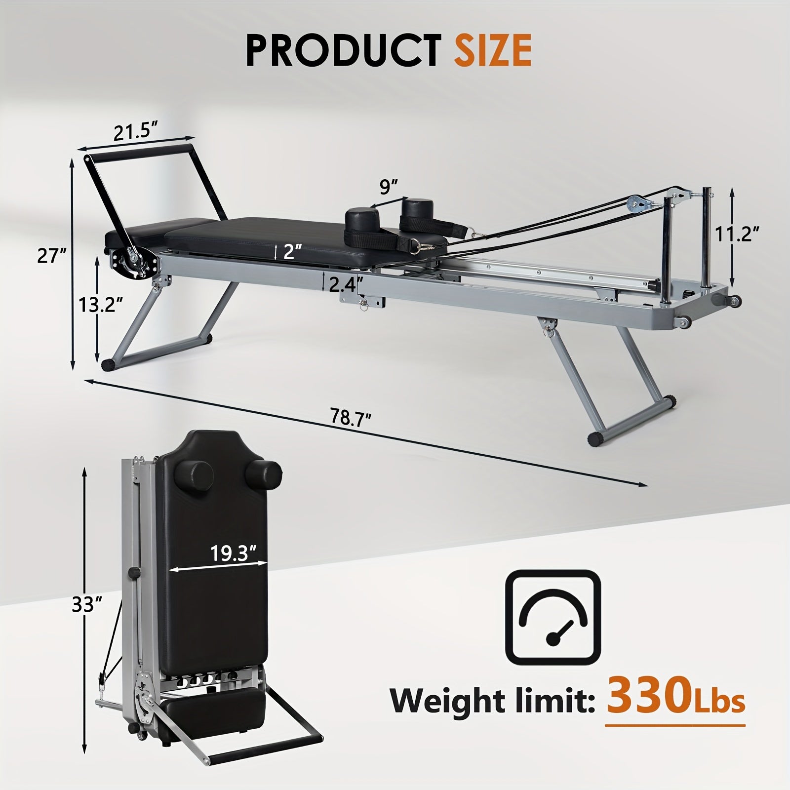 SogesPower Foldable Pilates Reformer Machine – 330 lb Capacity | 11-Level Resistance | Home Gym | Beige, Pink & Black
