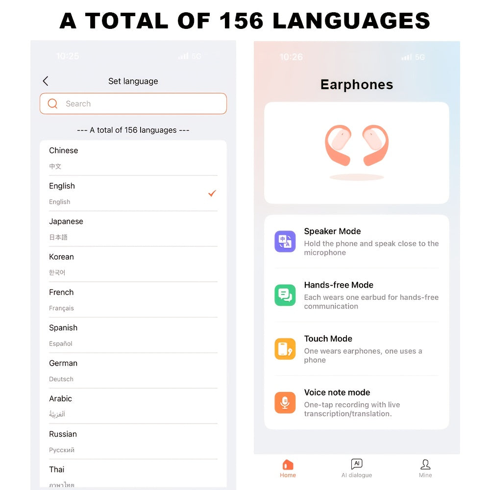 AI Real-Time Translation Earbuds – Wireless