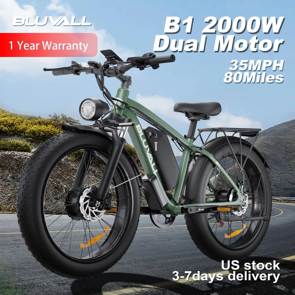 EOEOTWO 26" Fat Tire Electric Bike for Adults, 1000W Motor 1500W Peak, 48V 15Ah Battery, 34 MPH Max Speed, Up to 60 Miles Long Range