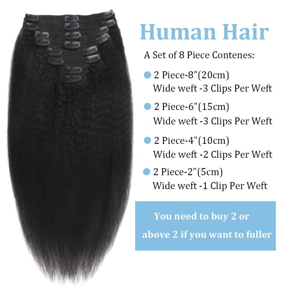 Brazilian Remy Kinky Straight Clip-In Hair Extensions – 100% Human Hair | Natural Color | 120g & 240g | 14"-26"