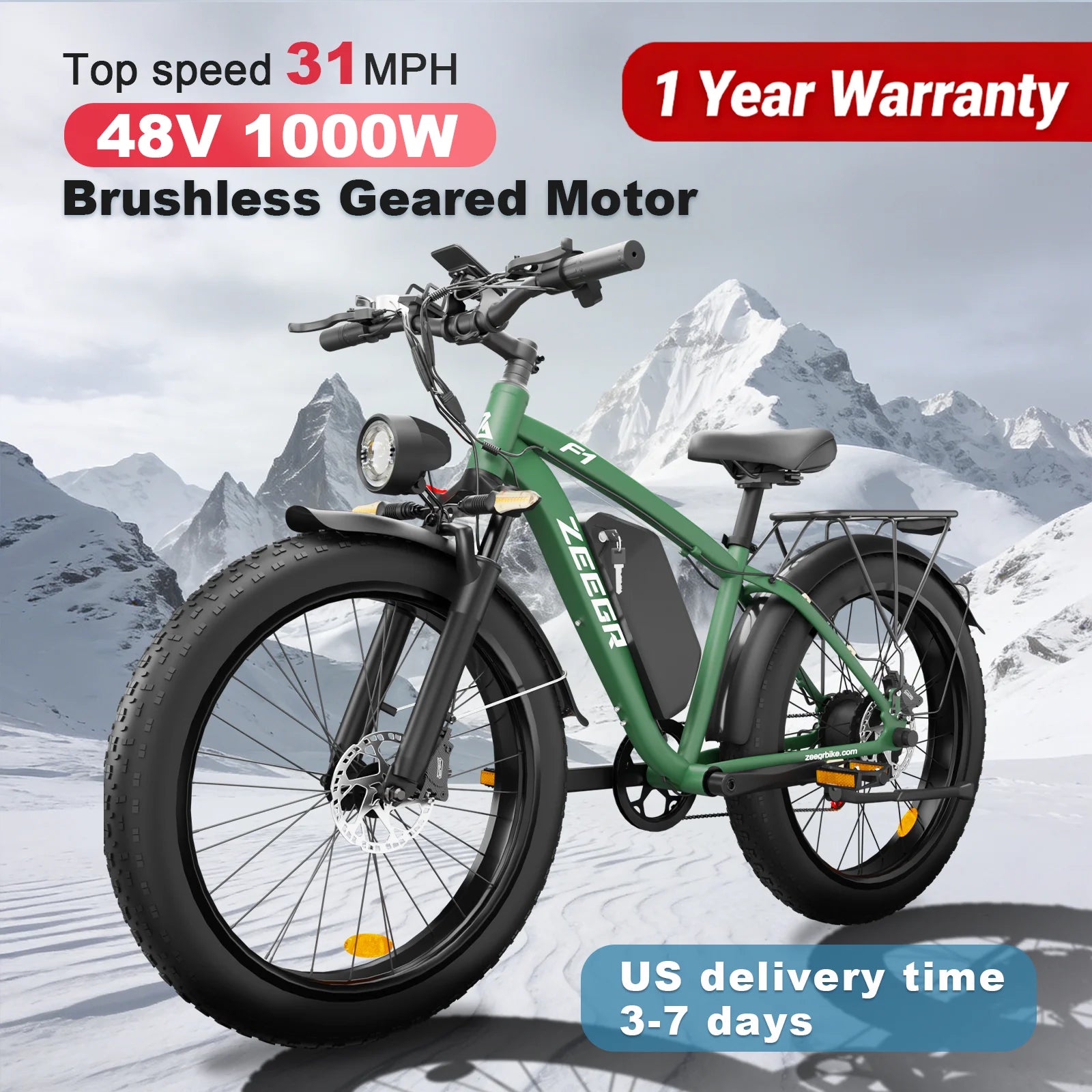 EOEOTWO 26" Fat Tire Electric Bike for Adults, 1000W Motor 1500W Peak, 48V 15Ah Battery, 34 MPH Max Speed, Up to 60 Miles Long Range