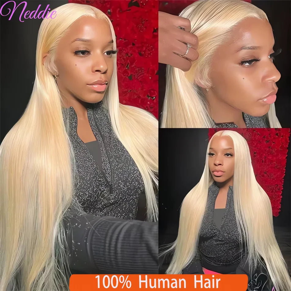 Neddie 613 Blonde Straight Human Hair Lace Front Wig | 13x4 & 13x6 HD Lace | 180% & 200% Density | 18–38 Inches | Brazilian Remy