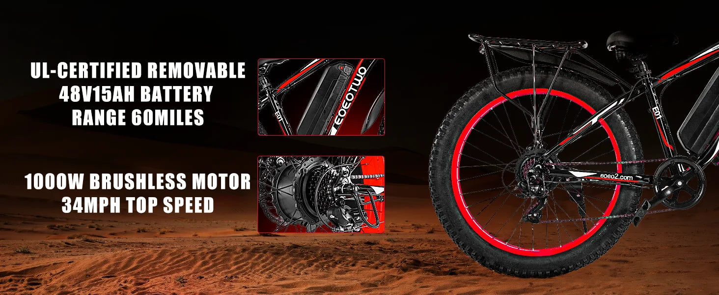 1500W Fat Tire Electric Mountain Bike – 48V 15Ah Battery