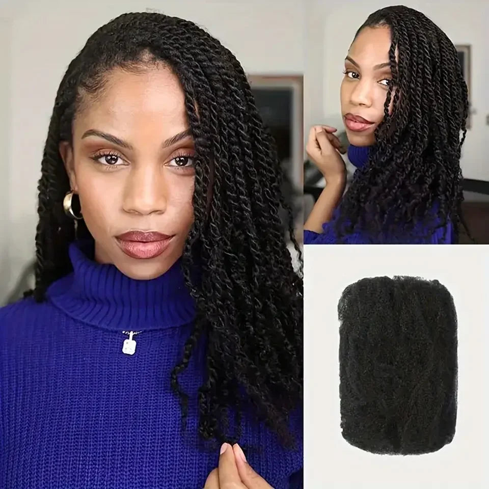 QVR Afro Kinky Bulk Human Hair for Braiding & Dreadlocks | 100% Brazilian Remy | 10-22 Inch | 9 Colors | 50g