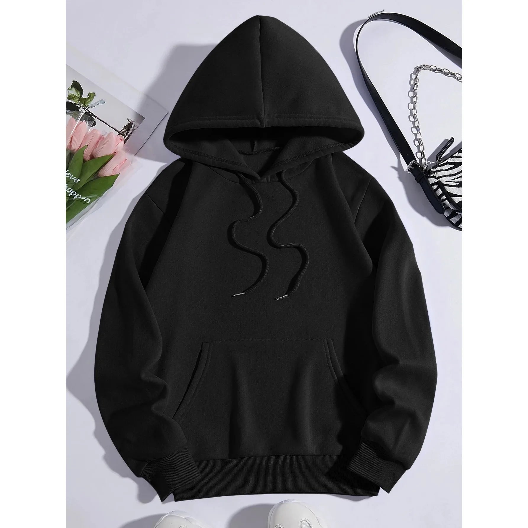 Men's Black Graphic Skull Pullover Hoodie – Fall & Winter Streetwear, Sizes S-3XL