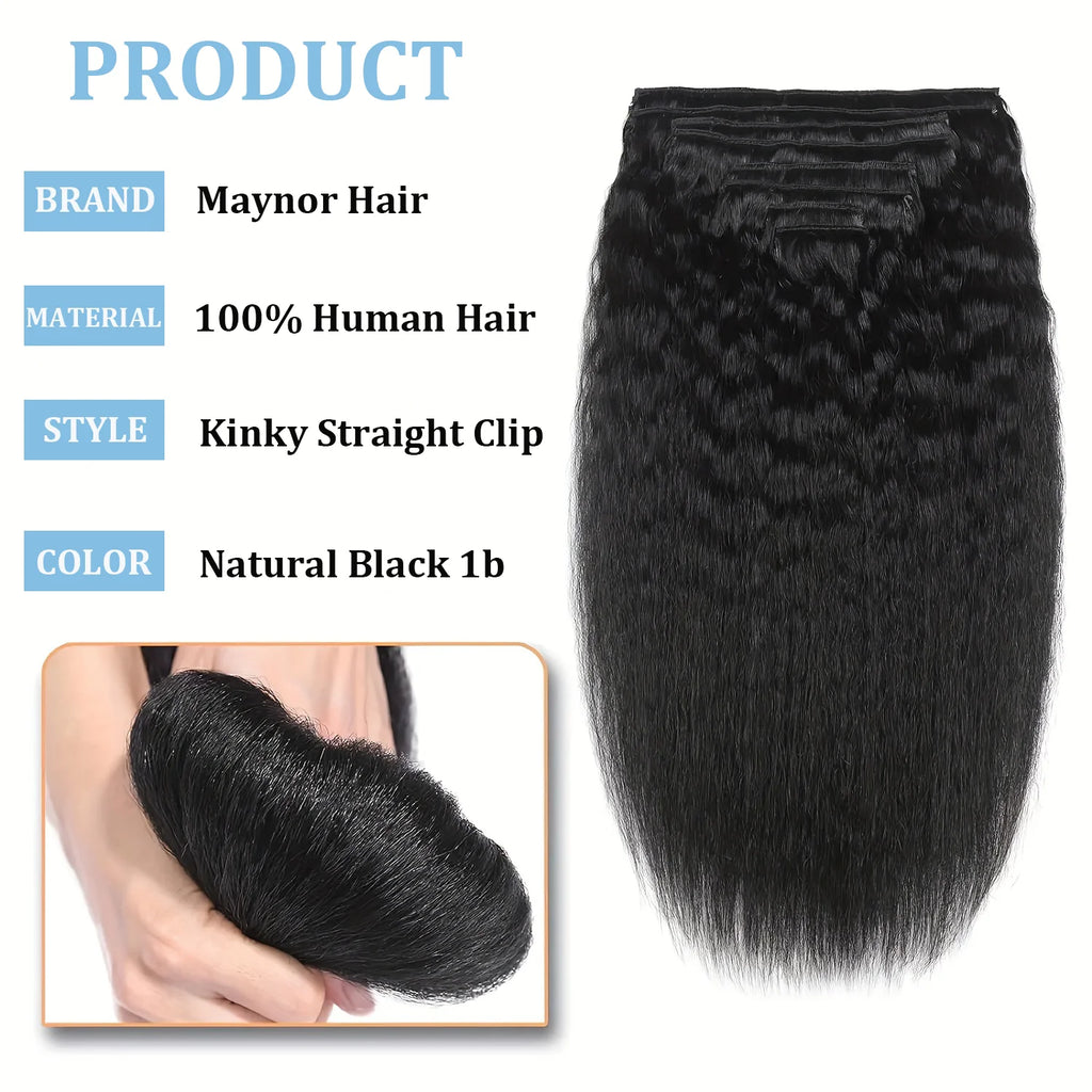 Brazilian Remy Kinky Straight Clip-In Hair Extensions – 100% Human Hair | Natural Color | 120g & 240g | 14"-26"