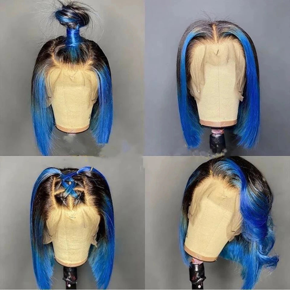 Split Hair Color Human Hair Wigs Half pink Half Blonde Half Black Lace Frontal Human Hair Wigs Two Tone Colors Lce Front Wigs
