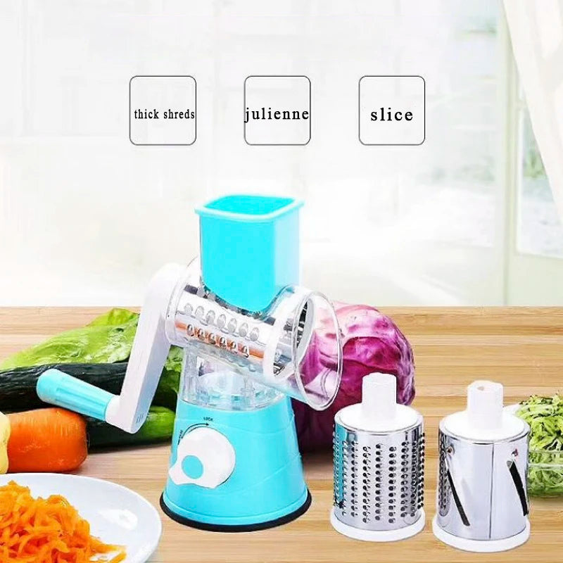 Rotary Cheese Grater & Vegetable Slicer with 3 Drum Blades