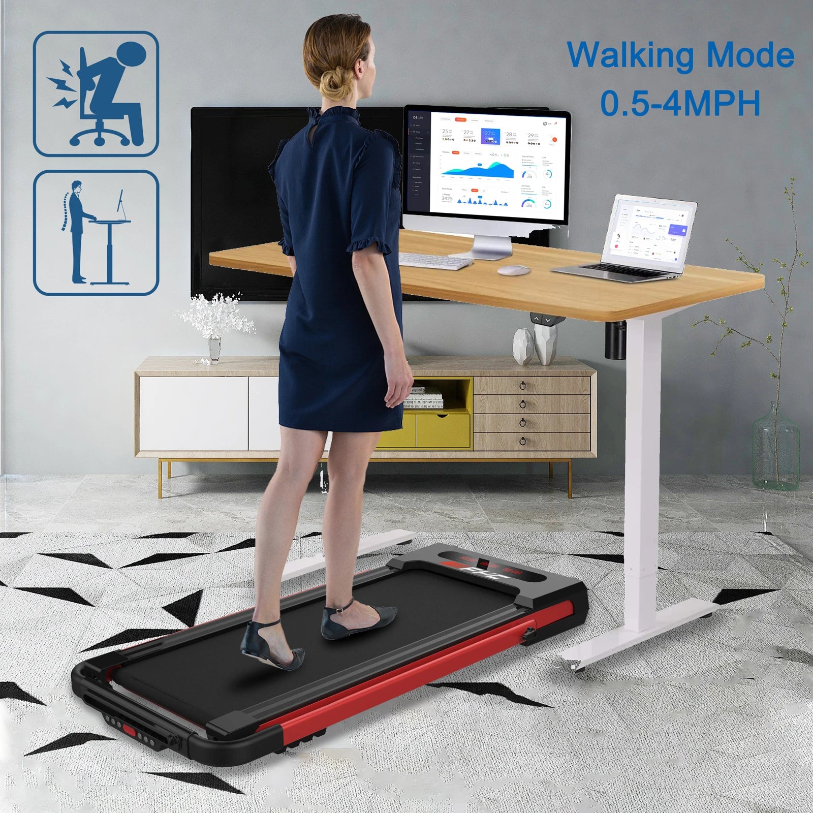 Kreeda Factory Foldable Electric Treadmill | 2.5HP | 300 LBS | Auto Incline | 12 Programs | Walking Pad for Home & Office | Pink & Black