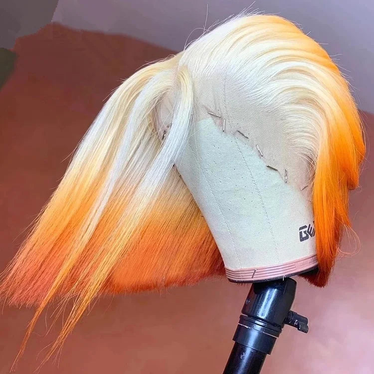 Split Hair Color Human Hair Wigs Half pink Half Blonde Half Black Lace Frontal Human Hair Wigs Two Tone Colors Lce Front Wigs