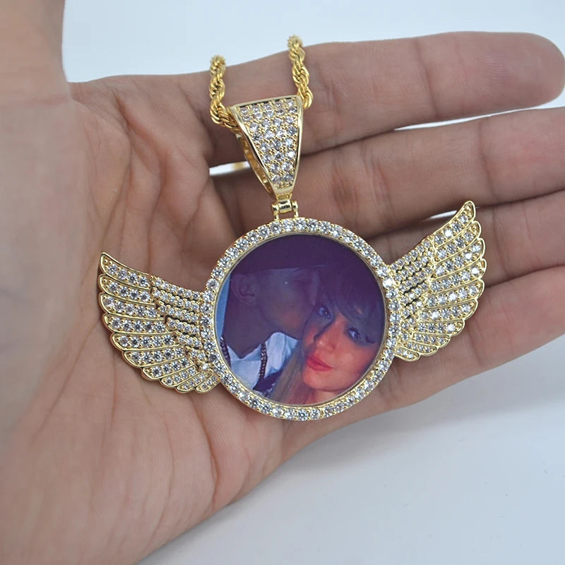 VALOR Wing Photo Locket Necklace – Personalized Zircon Pendant in Gold & Silver