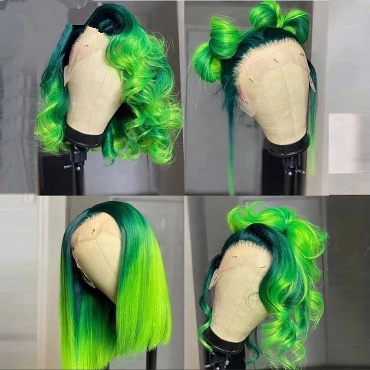 Split Hair Color Human Hair Wigs Half pink Half Blonde Half Black Lace Frontal Human Hair Wigs Two Tone Colors Lce Front Wigs