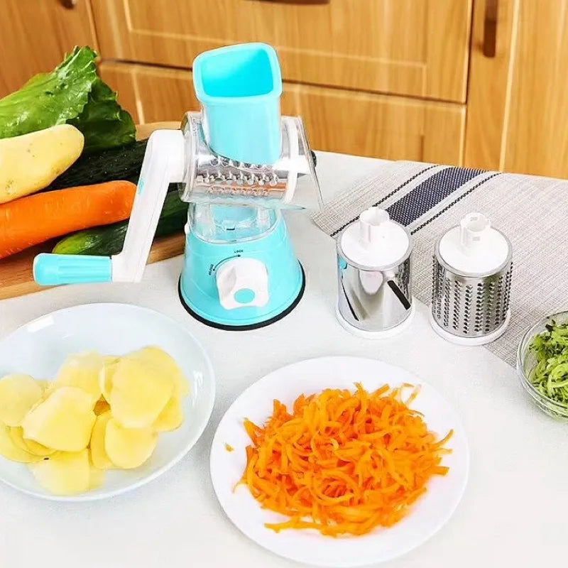 Rotary Cheese Grater & Vegetable Slicer with 3 Drum Blades
