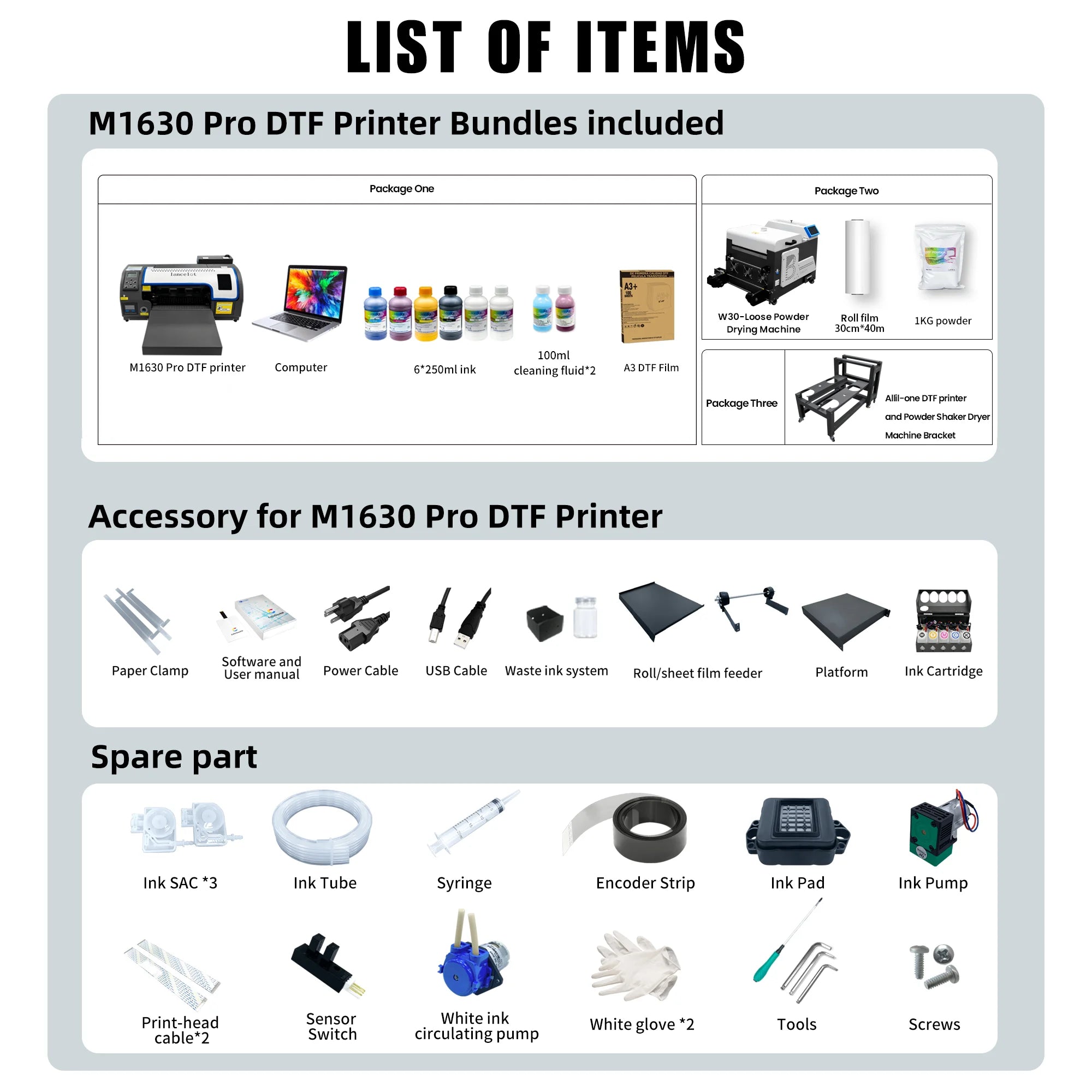 Lancelot M1630 Pro DTF Printer Bundle – A3+ XP600 with Powder Shaker & Dryer