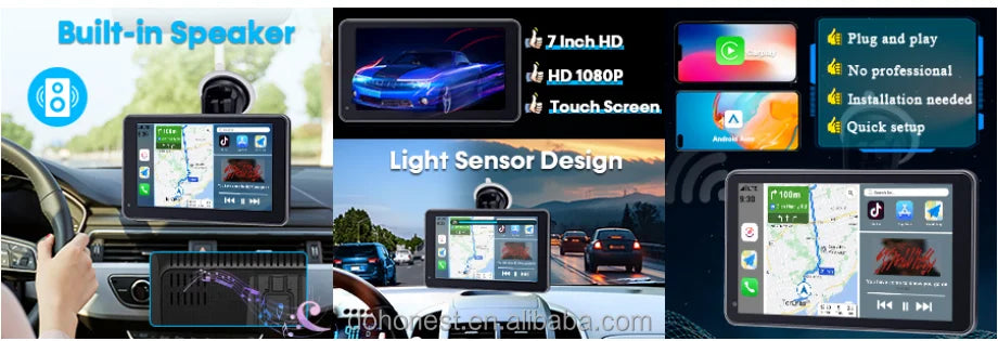 7" Wireless CarPlay & Android Auto Portable Car Display – GPS, AirPlay, FM/AUX, Voice Control | Universal Fit