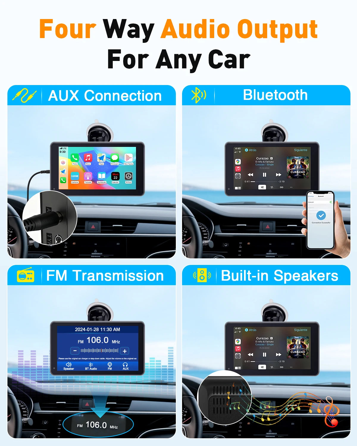 7" Wireless CarPlay & Android Auto Portable Car Display – GPS, AirPlay, FM/AUX, Voice Control | Universal Fit