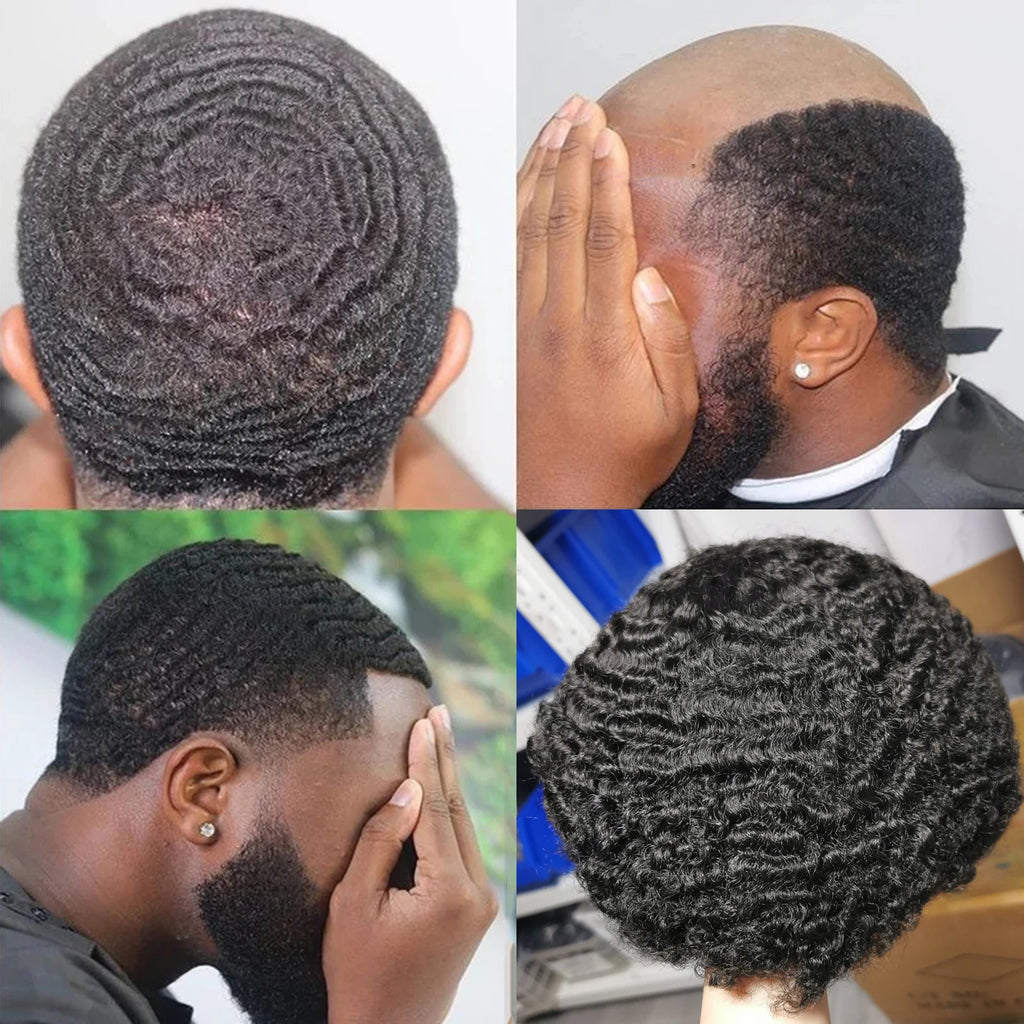 Kinky Curly Human Hair PU Toupee