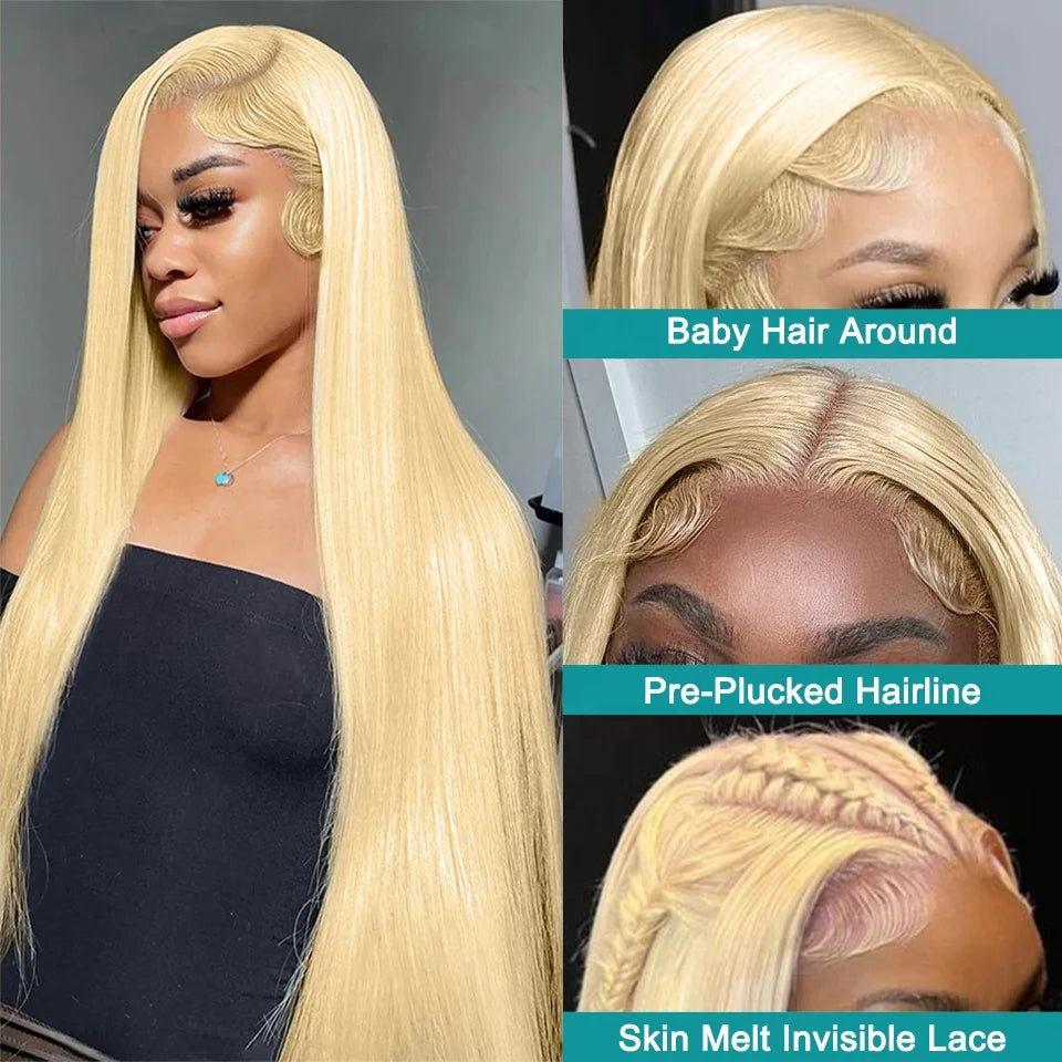 613 Blonde Bone Straight Human Hair Lace Front Wig