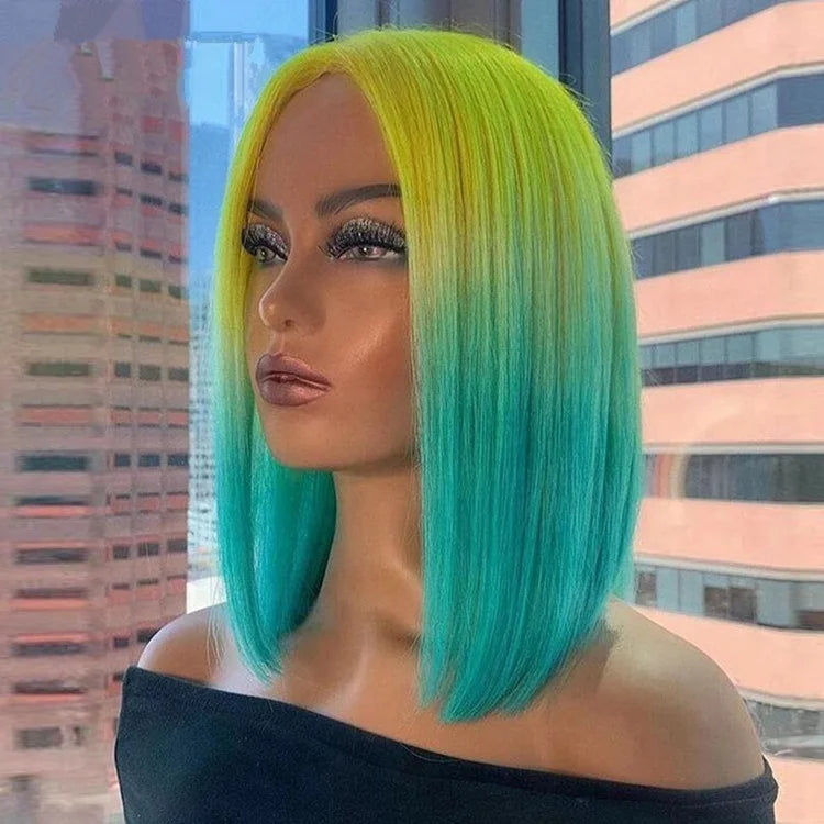 Split Hair Color Human Hair Wigs Half pink Half Blonde Half Black Lace Frontal Human Hair Wigs Two Tone Colors Lce Front Wigs