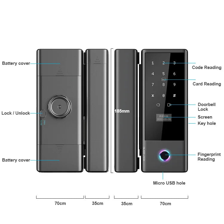 S1 Smart Glass Door Lock – TTlock & Tuya App, Fingerprint, Card, Code & Key Access
