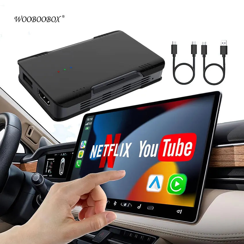 Wireless CarPlay & Android Auto AI Box Adapter – Plug & Play, Universal Fit, Bluetooth 5.0 | Wooboobox GT2