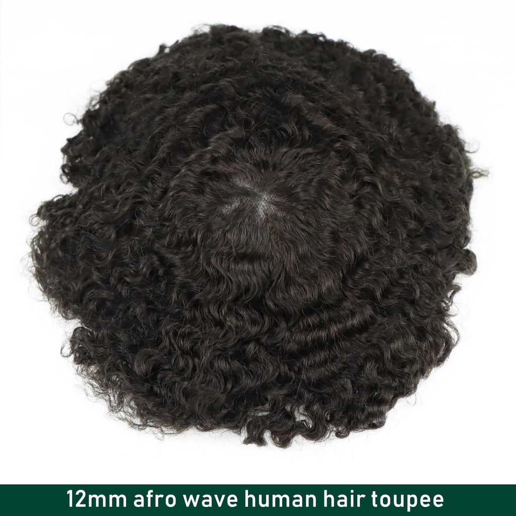 Kinky Curly Human Hair PU Toupee