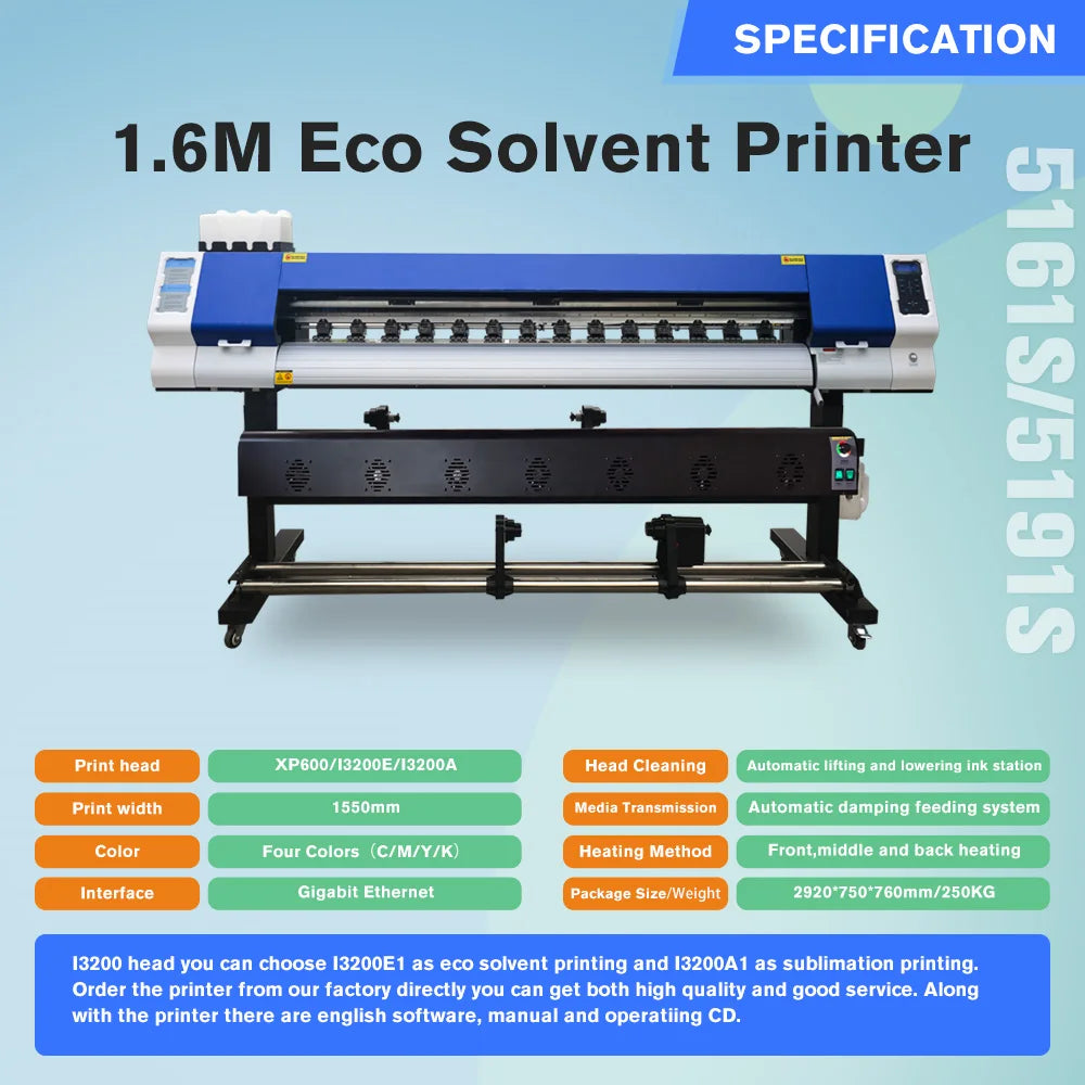 JC PRINT 5161S 1.6m Large Format Eco Solvent Printer – XP600 & I3200 Printhead Options